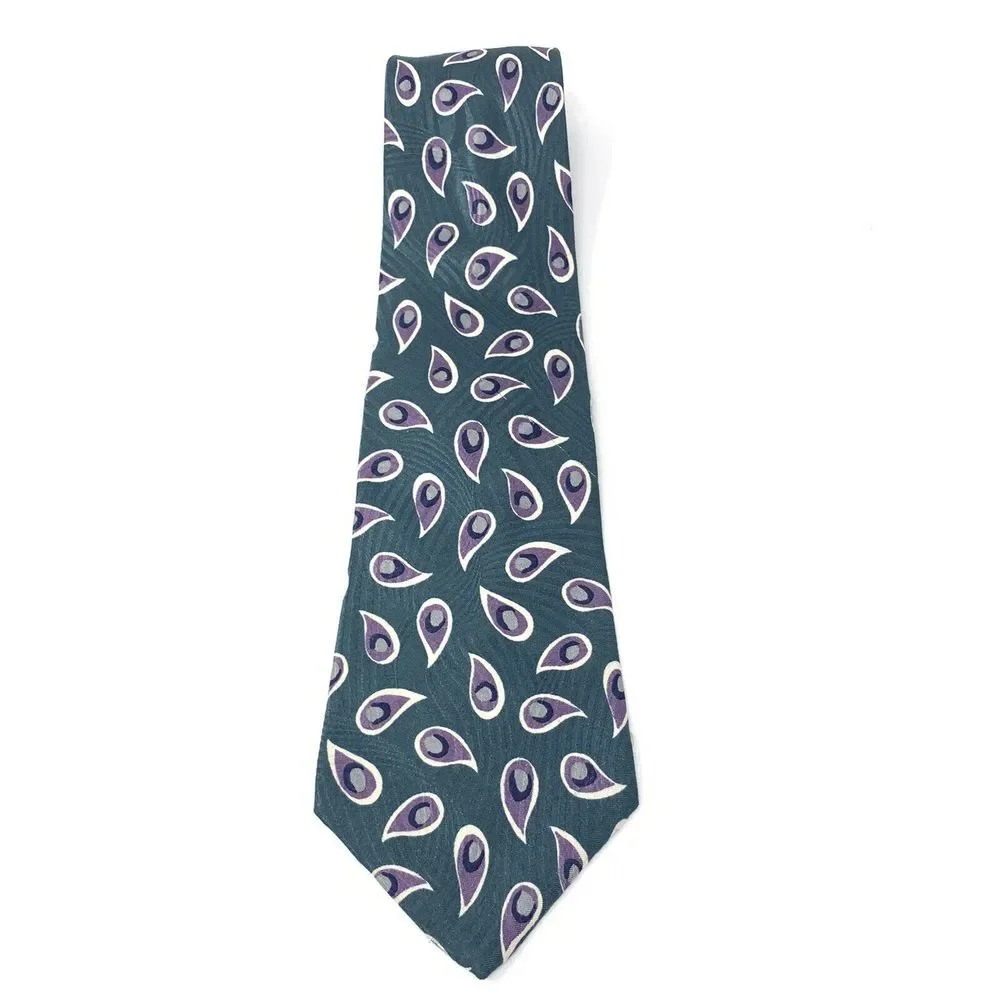 Nordstrom Green Pattern with Lavender Tear Drops Silk Men's Neck Tie L‎ 58